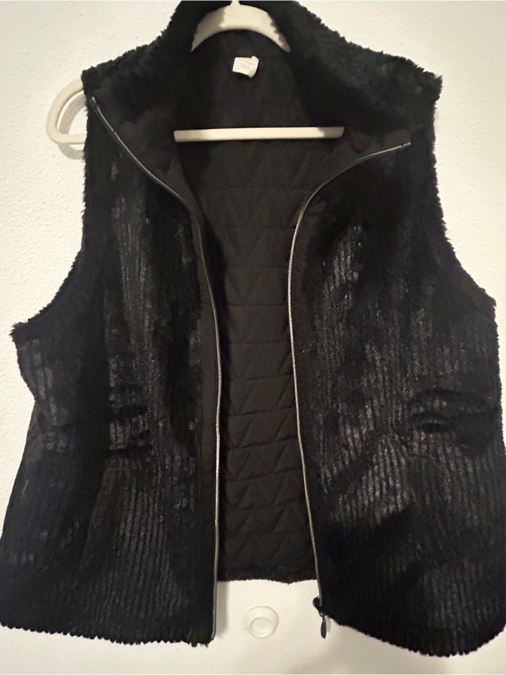 GAP Black Faux Fur Quilted-Back Vest